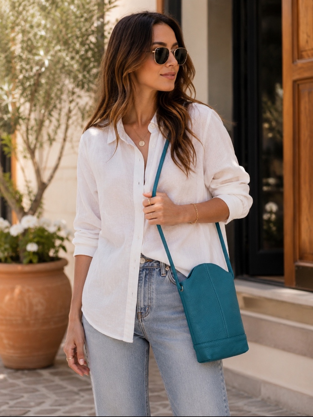 Women’s Crossbody Leather Bag in Black, Teal, and Brown - MULTI COLOR LISTING